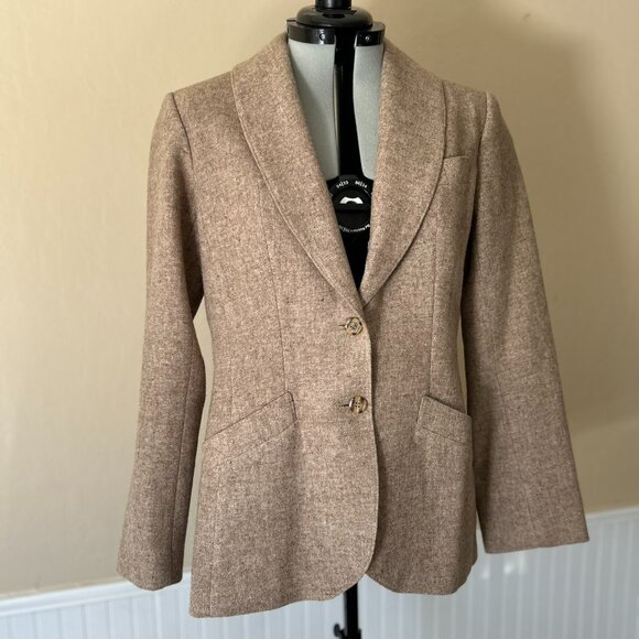 S.B.II by Bitterman 100% Pure Wool Beige Blazer | Vintage 70s Shawl Lapel 13/14 - Picture 1 of 9